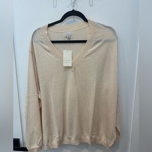 A New Day Women's V-Neck Sweater in Cream 1X